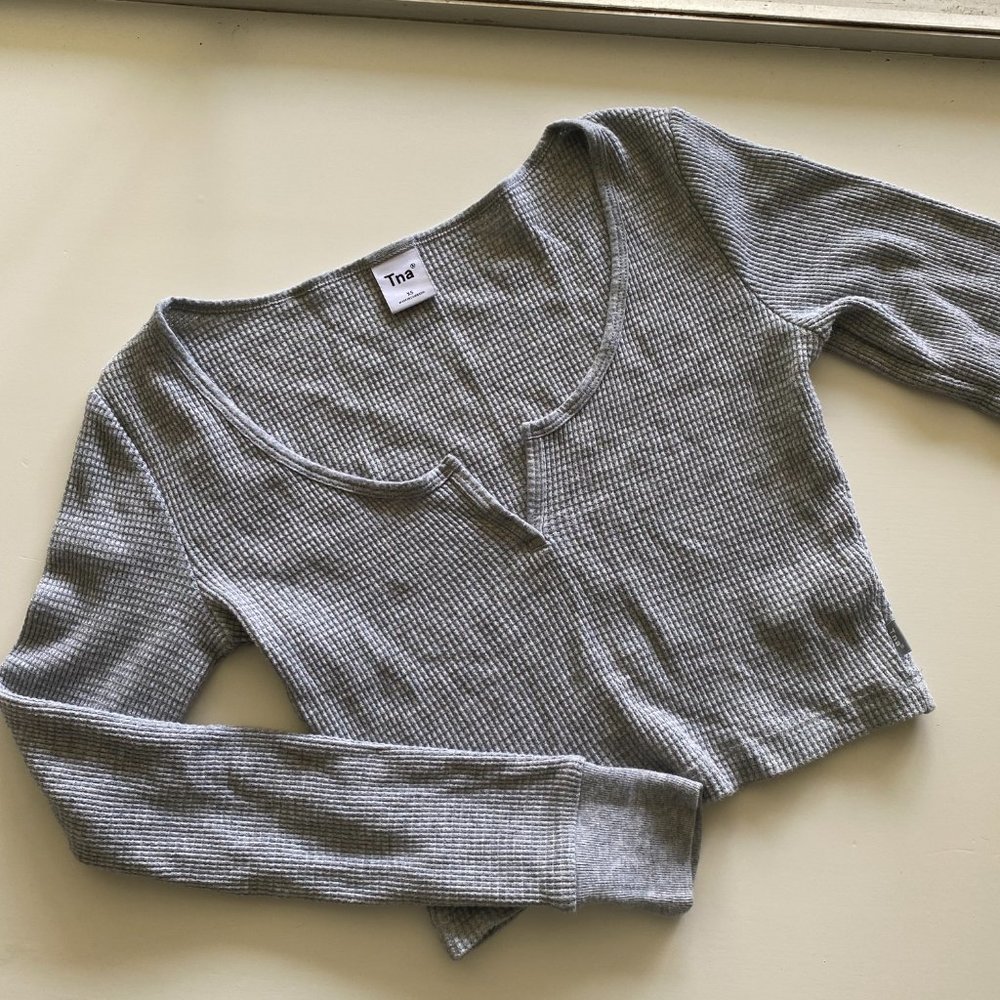 Aritzia TNA Waffle Scoopneck Longsleeve Cropped Thermal